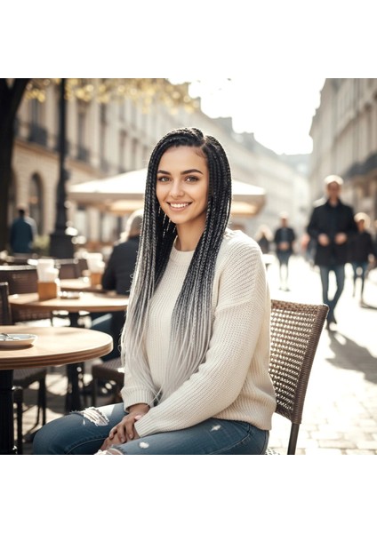 Afrika Örgüsü ve Rasta Için Sentetik Ombreli Saç - Siyah / Gri / Beyaz