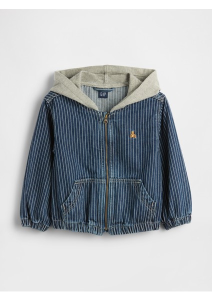 Erkek Bebek Mavi Denim Çizgili Kapüşonlu Ceket