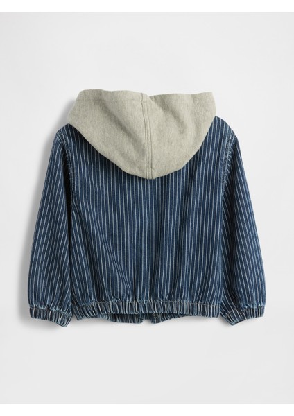 Erkek Bebek Mavi Denim Çizgili Kapüşonlu Ceket fiyatları