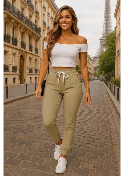 Kadın Kısa Kollu Madonna Yaka Viskon Crop Bluz Cepli Iki Iplik Eşofman Takım fiyatları