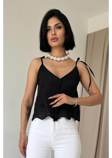 Yeşil Bağcıklı Brode Bluz