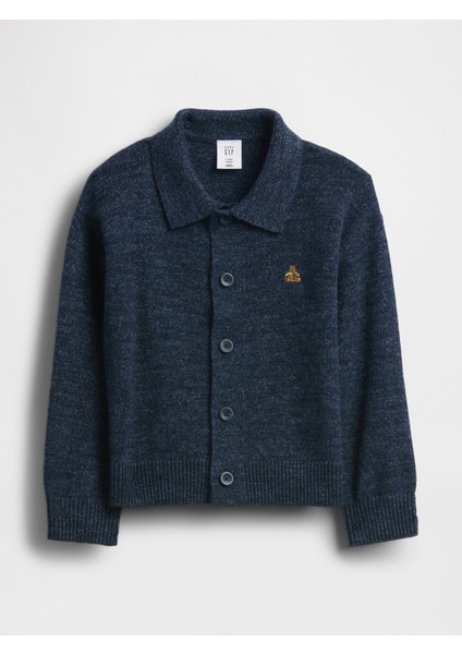 Erkek Bebek Lacivert Yaka Detaylı Düğmeli Ön Süveter