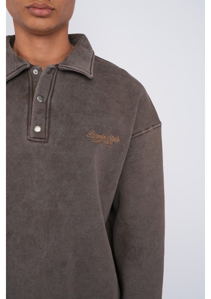 Vintage Görünümlü Oversize Polo Yaka Sweatshirt - Rahat Kalıp Pamuklu Erkek Sweat fiyatları