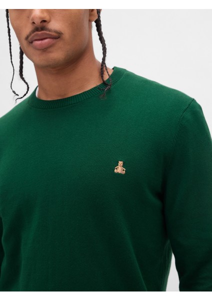 Erkek Yeşil Pamuk Bisiklet Yaka Kazak modelleri