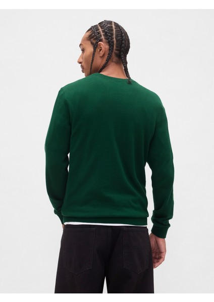 Erkek Yeşil Pamuk Bisiklet Yaka Kazak fırsatları