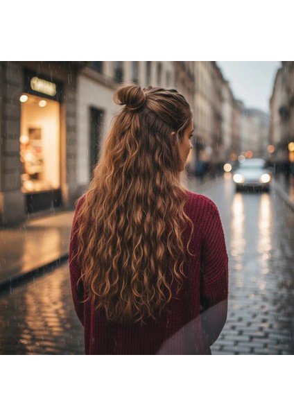 Fiber Sentetik Kabarık Dalgalı Yarım Ay + 2 Yan Çıt Çıt - Kumral