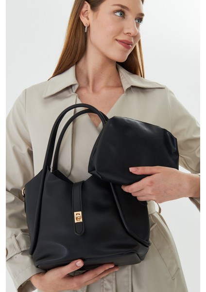 Arlina Siyah Çapraz Askılı Yavrulu Kadın Omuz, Kol ve El Çantası