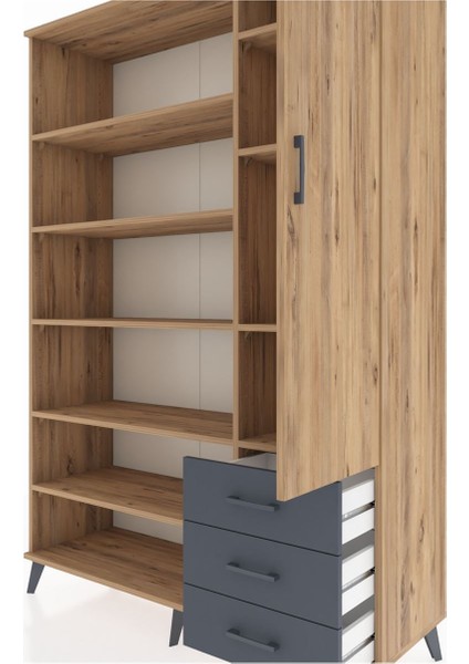 Hyperion Dolap 9 Raflı 3 Çekmeceli Tek Kapaklı 132X44X195 Çam-Çam/antrasit fırsatları