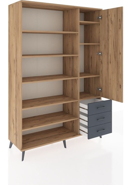 Hyperion Dolap 9 Raflı 3 Çekmeceli Tek Kapaklı 132X44X195 Çam-Çam/antrasit indirimleri