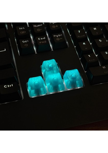 9'lu Keycap Set, Klavye Tuş Seti, Şeffaf Buz Mavisi