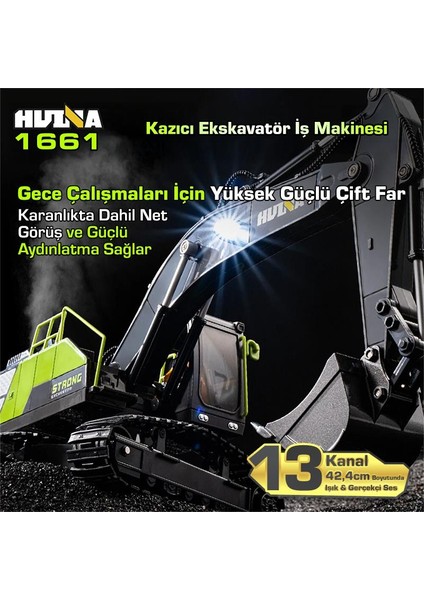 Huına 1661 1/18 13CH Kazıcı Ekskavatör Iş Makinesi Inşaat Uzaktan Kumandalı Rc Model Metal Kepçeli - 2.4ghz Gerçekçi Similasyon Ses ve Işık Sistemi fiyatları