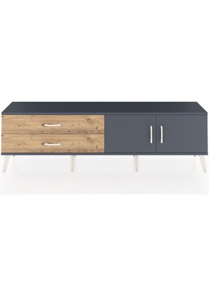 Arges Tv Ünitesi Tek Raflı 2 Çekmeceli 2 Kapaklı 176X30X51 Antrasit-Antrasit/çam