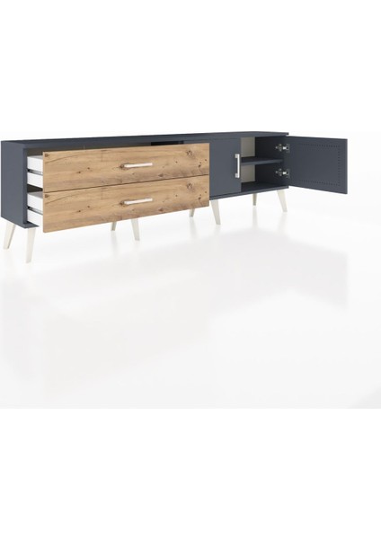 Arges Tv Ünitesi Tek Raflı 2 Çekmeceli 2 Kapaklı 176X30X51 Antrasit-Antrasit/çam indirimleri