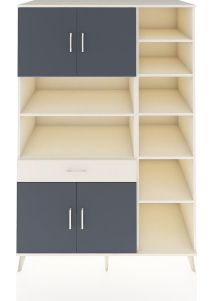 Kronos Dolap 10 Raflı Tek Çekmeceli 4 Kapaklı 132X59X195 Aytaşı-Antrasit/aytaşı