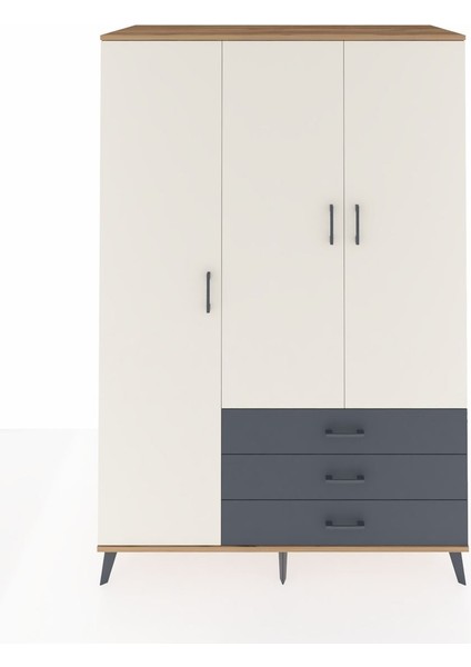 Kronos Dolap 6 Raflı 3 Çekmeceli Tek Askılı 132X59X195 Çam-Aytaşı/antrasit