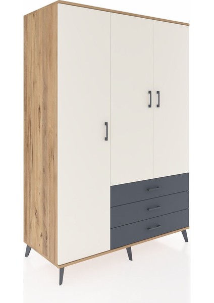 Kronos Dolap 6 Raflı 3 Çekmeceli Tek Askılı 132X59X195 Çam-Aytaşı/antrasit fiyatları