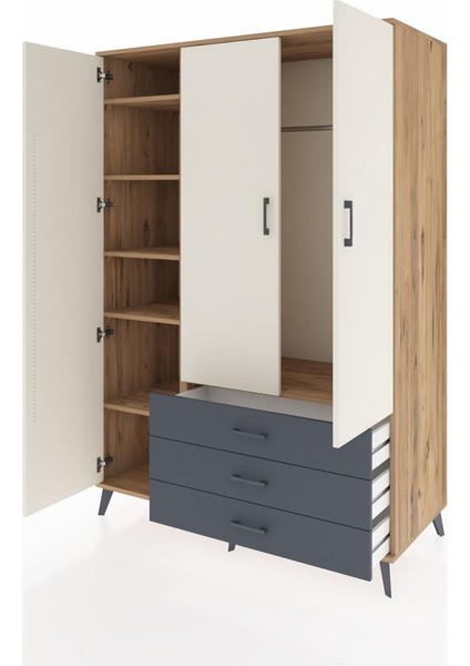 Kronos Dolap 6 Raflı 3 Çekmeceli Tek Askılı 132X59X195 Çam-Aytaşı/antrasit modelleri