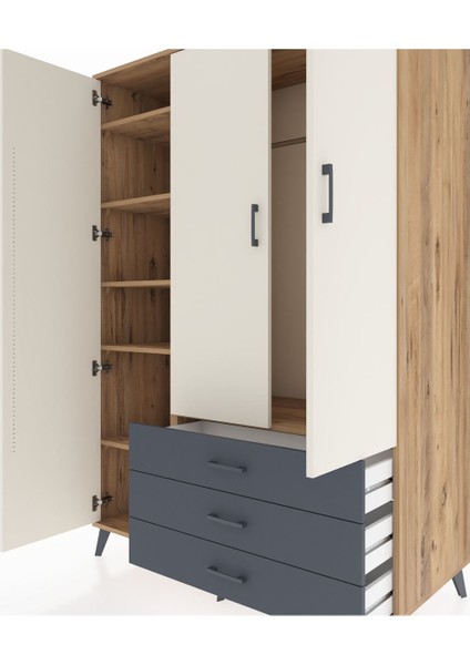 Kronos Dolap 6 Raflı 3 Çekmeceli Tek Askılı 132X59X195 Çam-Aytaşı/antrasit fırsatları
