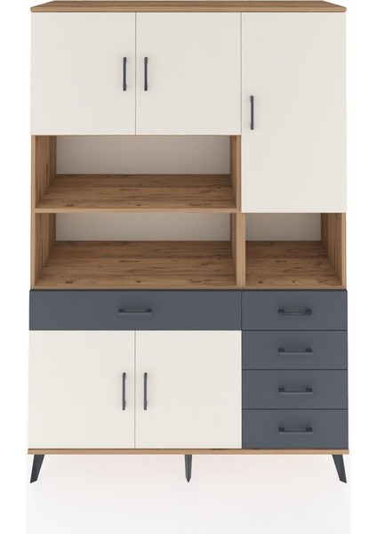 Hyperion Dolap 9 Raflı 5 Çekmeceli 5 Kapaklı 132X44X195 Çam-Aytaşı/antrasit