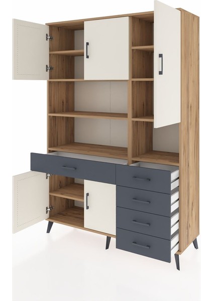 Hyperion Dolap 9 Raflı 5 Çekmeceli 5 Kapaklı 132X44X195 Çam-Aytaşı/antrasit modelleri