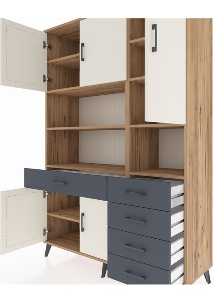 Hyperion Dolap 9 Raflı 5 Çekmeceli 5 Kapaklı 132X44X195 Çam-Aytaşı/antrasit fırsatları