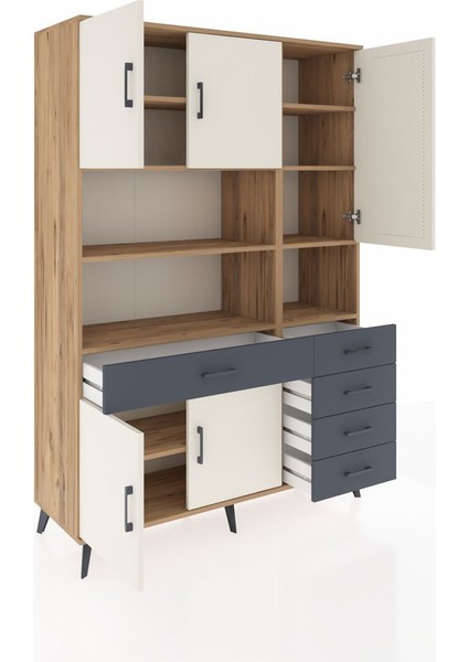 Hyperion Dolap 9 Raflı 5 Çekmeceli 5 Kapaklı 132X44X195 Çam-Aytaşı/antrasit indirimleri