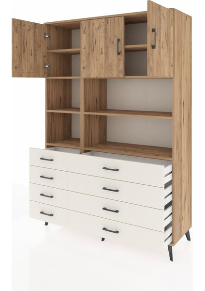 Hyperion Dolap 8 Raflı 8 Çekmeceli 3 Kapaklı 132X44X195 Çam-Çam/aytaşı modelleri