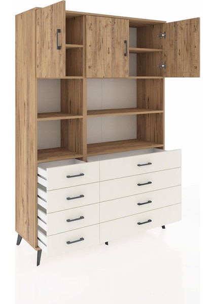 Hyperion Dolap 8 Raflı 8 Çekmeceli 3 Kapaklı 132X44X195 Çam-Çam/aytaşı indirimleri