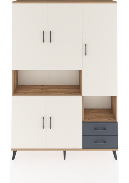 Arges Dolap 10 Raflı 2 Çekmeceli 5 Kapaklı 132X30X195 Çam-Aytaşı/antrasit