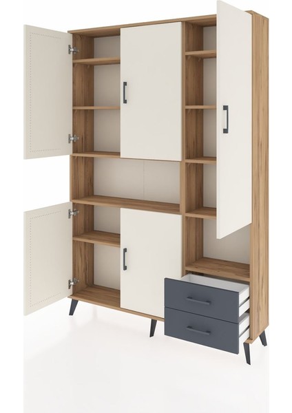 Arges Dolap 10 Raflı 2 Çekmeceli 5 Kapaklı 132X30X195 Çam-Aytaşı/antrasit modelleri