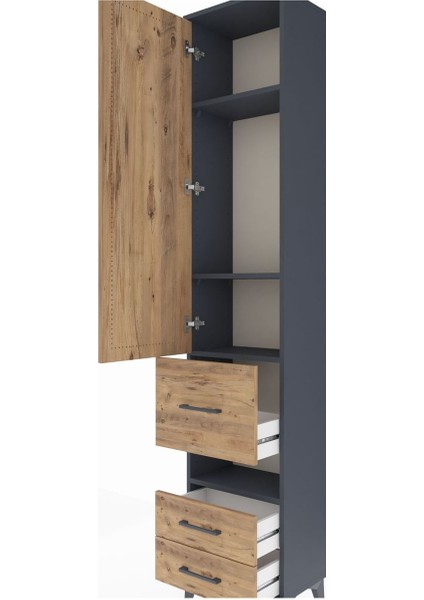 Arges Dolap 4 Raflı 3 Çekmeceli Tek Kapaklı 44X30X221 Antrasit-Çam indirimleri
