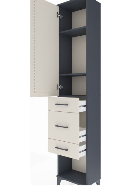 Arges Dolap 3 Raflı 3 Çekmeceli Tek Kapaklı 44X30X221 Antrasit-Aytaşı indirimleri