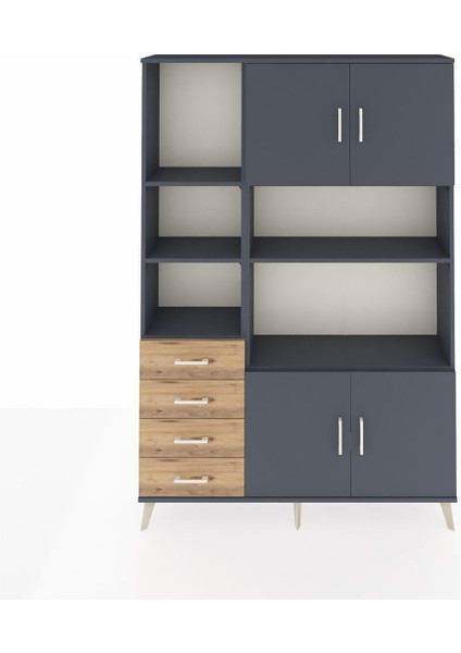 Arges Dolap 8 Raflı 4 Çekmeceli 4 Kapaklı 132X30X195 Antrasit-Antrasit/çam