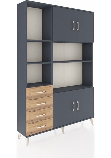 Arges Dolap 8 Raflı 4 Çekmeceli 4 Kapaklı 132X30X195 Antrasit-Antrasit/çam fiyatları
