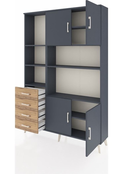 Arges Dolap 8 Raflı 4 Çekmeceli 4 Kapaklı 132X30X195 Antrasit-Antrasit/çam modelleri