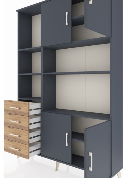 Arges Dolap 8 Raflı 4 Çekmeceli 4 Kapaklı 132X30X195 Antrasit-Antrasit/çam fırsatları