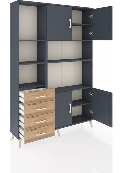 Arges Dolap 8 Raflı 4 Çekmeceli 4 Kapaklı 132X30X195 Antrasit-Antrasit/çam indirimleri