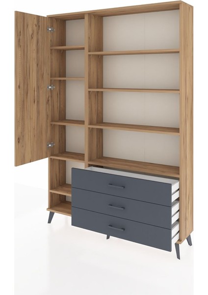 Arges Dolap 9 Raflı 3 Çekmeceli Tek Kapaklı 132X30X195 Çam-Çam/antrasit modelleri