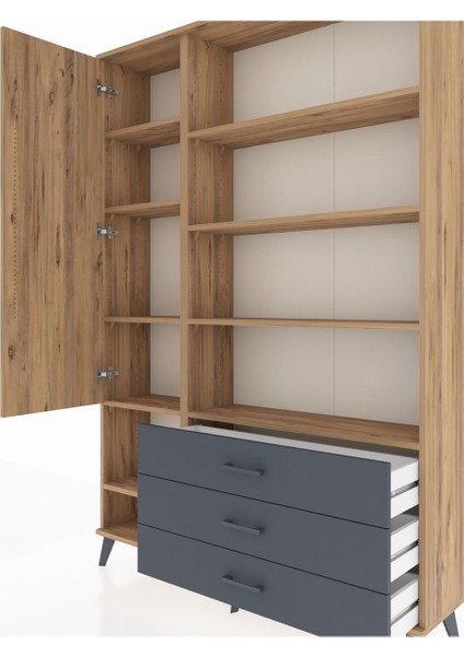 Arges Dolap 9 Raflı 3 Çekmeceli Tek Kapaklı 132X30X195 Çam-Çam/antrasit fırsatları