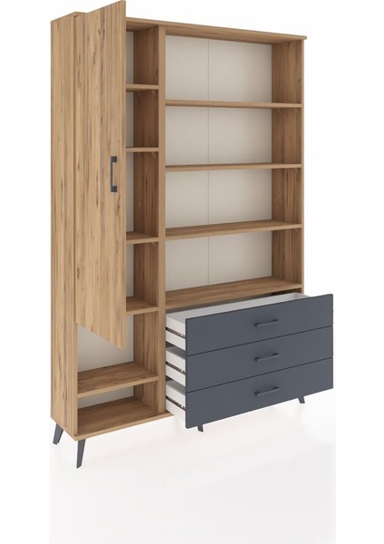 Arges Dolap 9 Raflı 3 Çekmeceli Tek Kapaklı 132X30X195 Çam-Çam/antrasit indirimleri