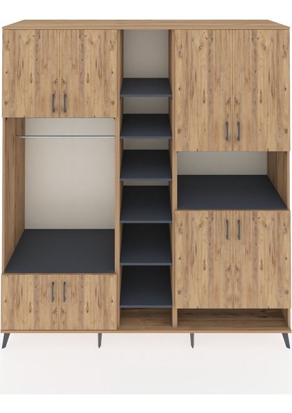 Kronos Dolap 18 Raflı 8 Kapaklı Tek Askılı 220X59X243 Çam-Çam/antrasit