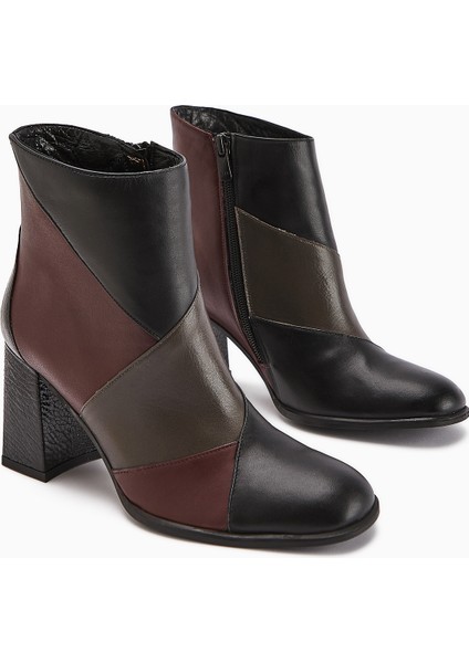 Ylwa Hakiki Deri Siyah Bordo Topuklu Kadın Bot modelleri