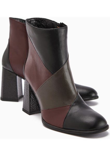 Ylwa Hakiki Deri Siyah Bordo Topuklu Kadın Bot fırsatları