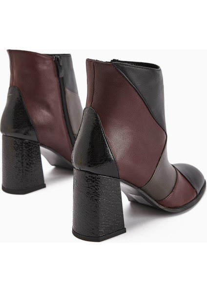 Ylwa Hakiki Deri Siyah Bordo Topuklu Kadın Bot indirimleri