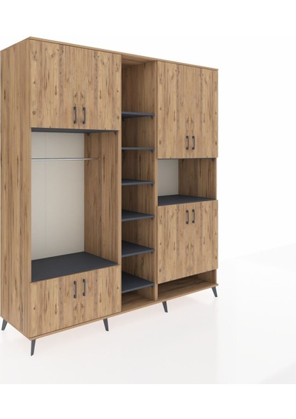 Kronos Dolap 18 Raflı 8 Kapaklı Tek Askılı 220X59X243 Çam-Çam/antrasit fiyatları