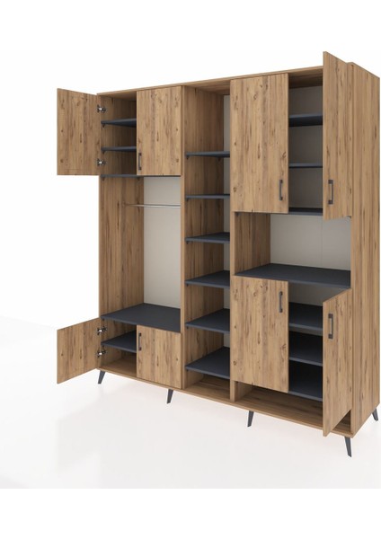 Kronos Dolap 18 Raflı 8 Kapaklı Tek Askılı 220X59X243 Çam-Çam/antrasit modelleri