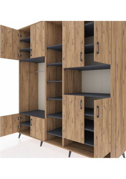 Kronos Dolap 18 Raflı 8 Kapaklı Tek Askılı 220X59X243 Çam-Çam/antrasit fırsatları