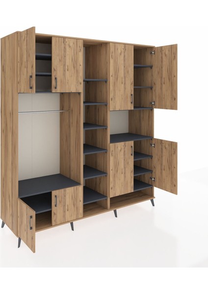 Kronos Dolap 18 Raflı 8 Kapaklı Tek Askılı 220X59X243 Çam-Çam/antrasit indirimleri