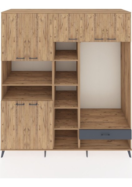 Kronos Dolap 11 Raflı Tek Çekmeceli 7 Kapaklı 220X59X243 Çam-Çam/antrasit