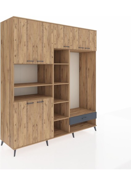 Kronos Dolap 11 Raflı Tek Çekmeceli 7 Kapaklı 220X59X243 Çam-Çam/antrasit fiyatları